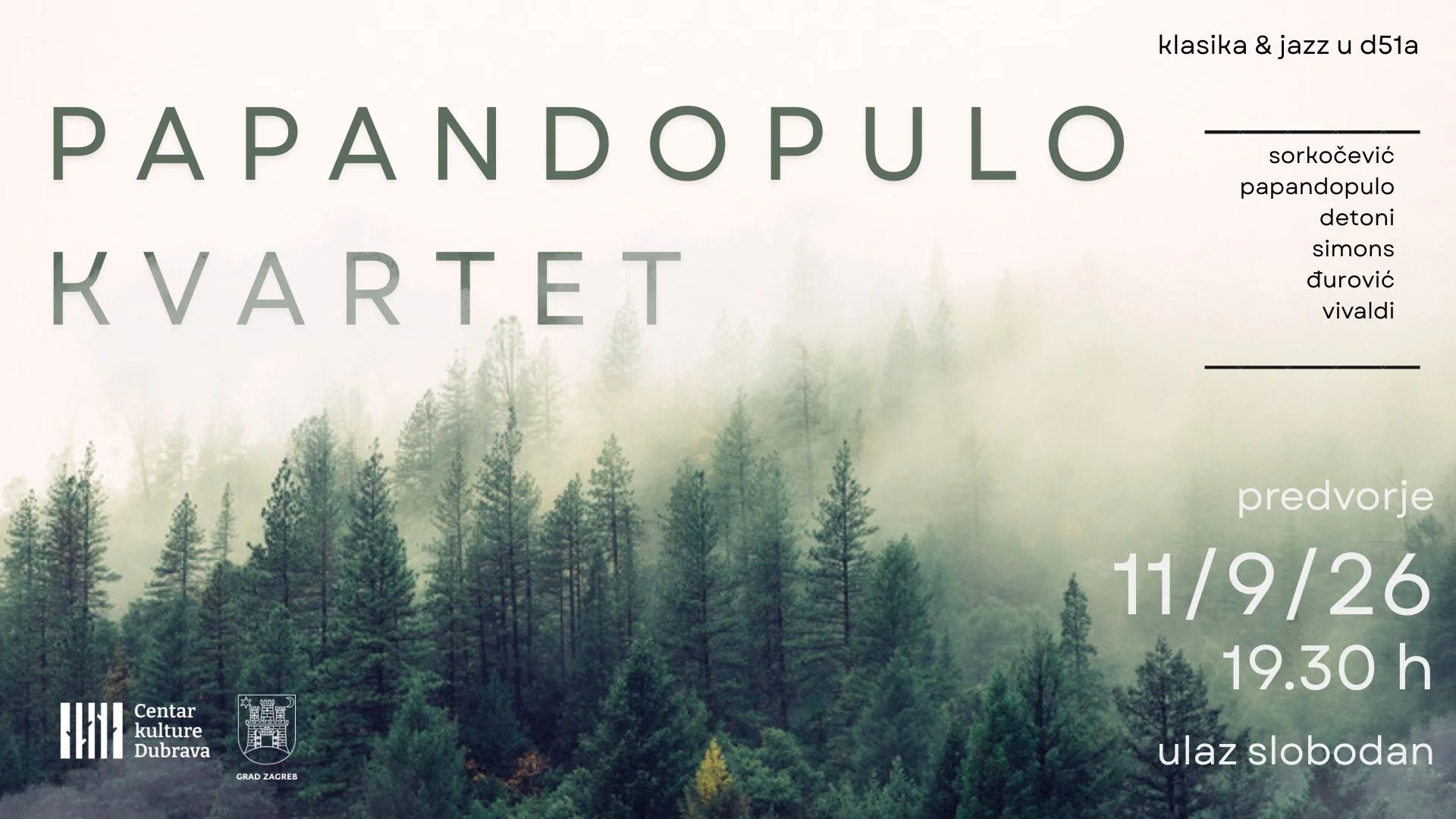 Klasika & jazz u D51a: Koncert Papandopulo kvarteta